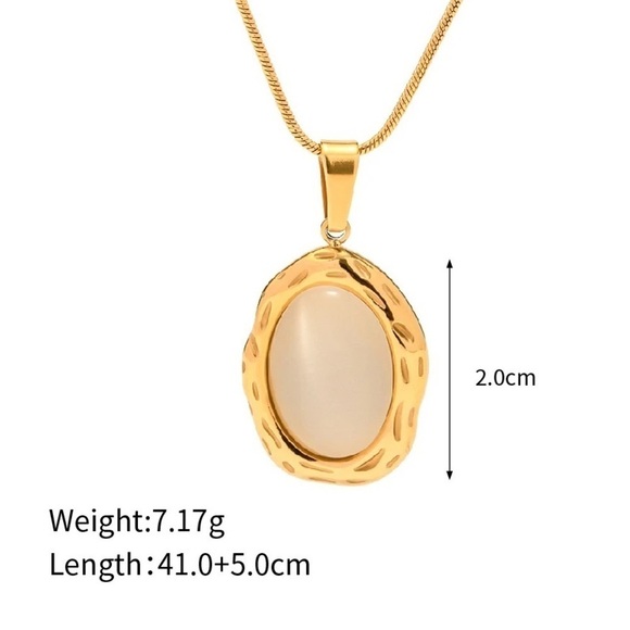 18k Gold Plated White Opal Stone Pendant Necklace - Picture 6 of 10
